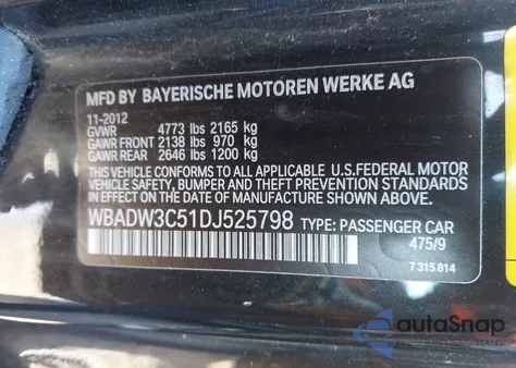 2013 BMW 328I из США, поврежденный, VIN WBADW3C51DJ525798